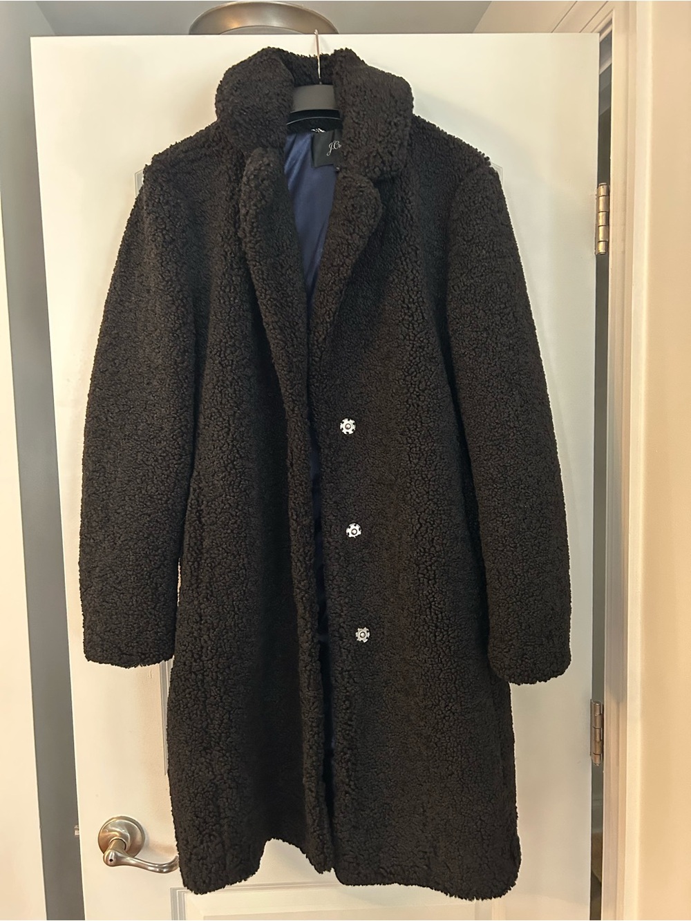J. Crew Women’s Teddy Bear Black Coat with Snap Buttons - Size M
